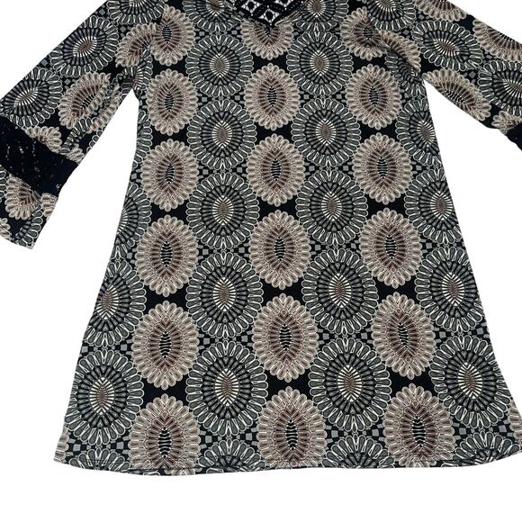 70s Inspired Fig & Flower Anthropologie Bell Sleeve Mini Dress S Small Printed - Picture 3 of 13